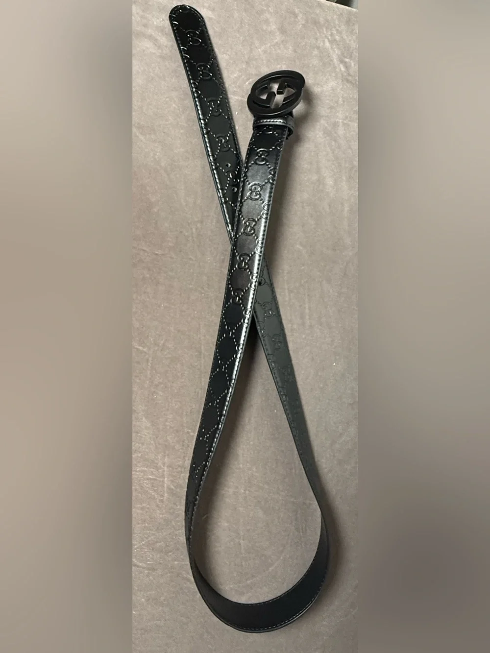 Gucci Signature matte all black new Interlocking G buckle Leather Belt size 110